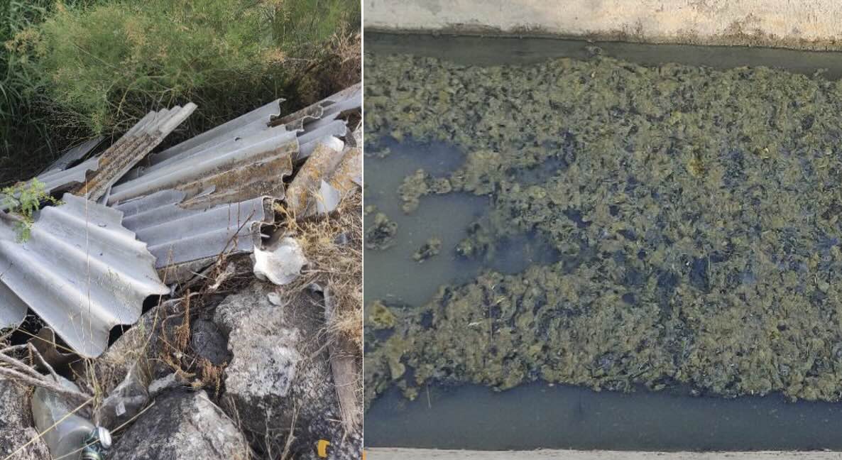 Mal estado que presenta el canal del aliviadero de la Laguna de Torrox en Jerez.