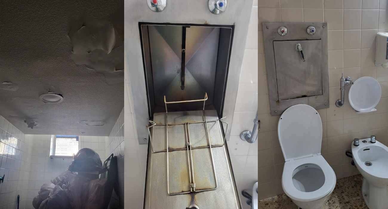 Tres imágenes del estado de deterioro del paritorio del Hospital Puerta del Mar de Cádiz.