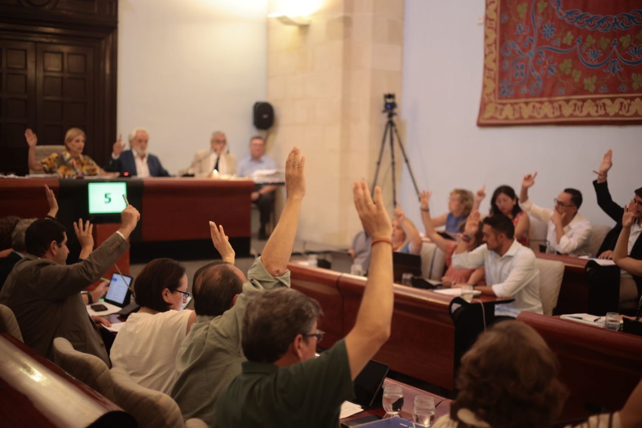 Una votación en el pleno de julio, este viernes en el Ayuntamiento de Jerez, donde se ha aprobado el desarrollo de Pago de Lima.