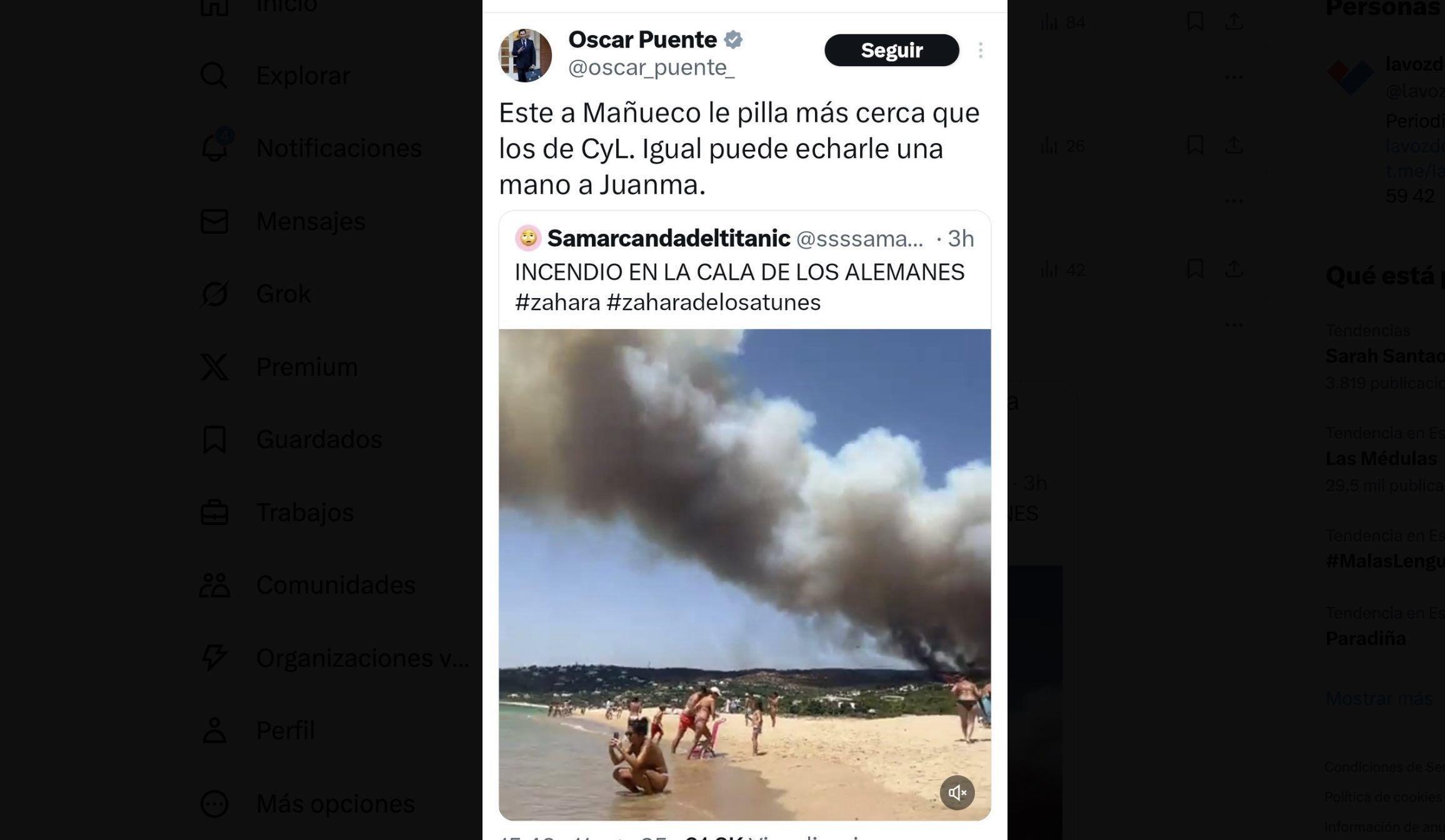 Óscar Puente bromea con el incendio con más de 2.000 evacuados entre Bolonia y Zahara. Óscar Puente bromea con el incendio con más de 2.000 evacuados entre Bolonia y Zahara.