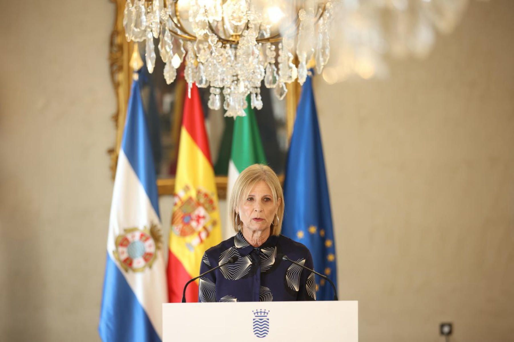 María José García-Pelayo, alcaldesa de Jerez, en la rueda de prensa que ha ofrecido este viernes en el Ayuntamiento.