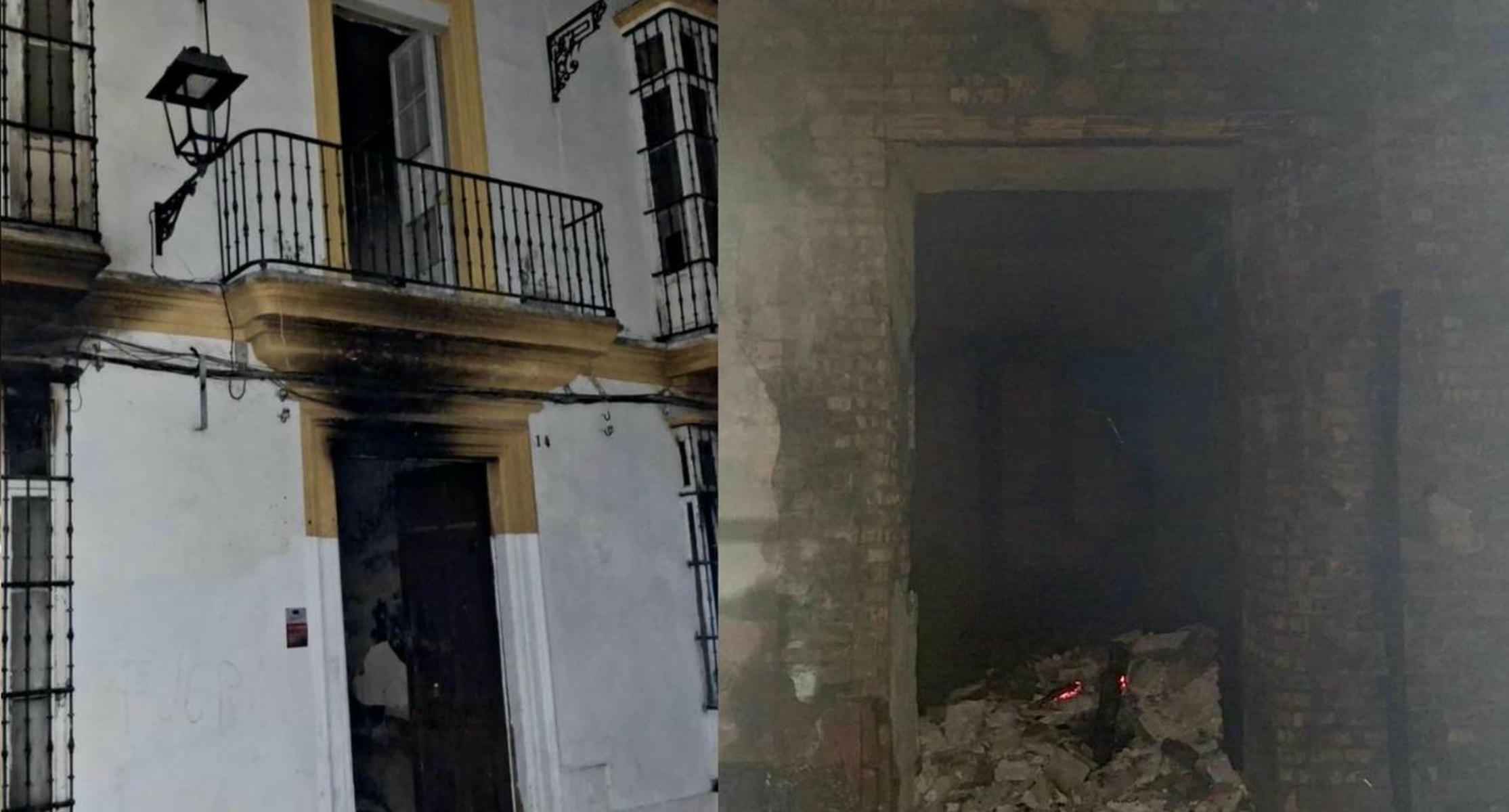 El interior y el exterior de la vivienda.   FOTO: CONSORCIO DE BOMBEROS DE LA PROVINCIA DE CÁDIZ