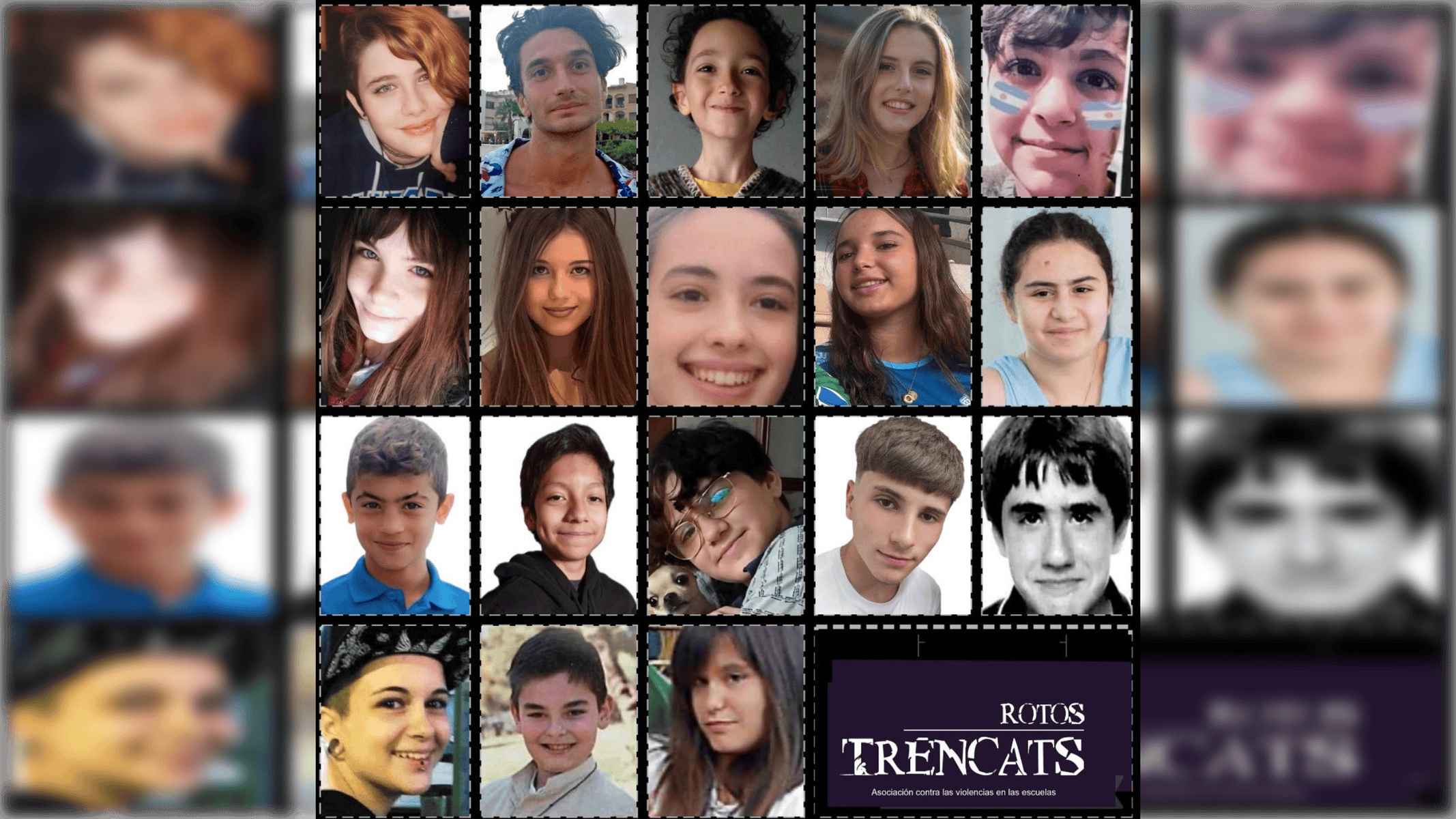 Cartel con imágenes de jóvenes víctimas mortales de la violencia escolar.
