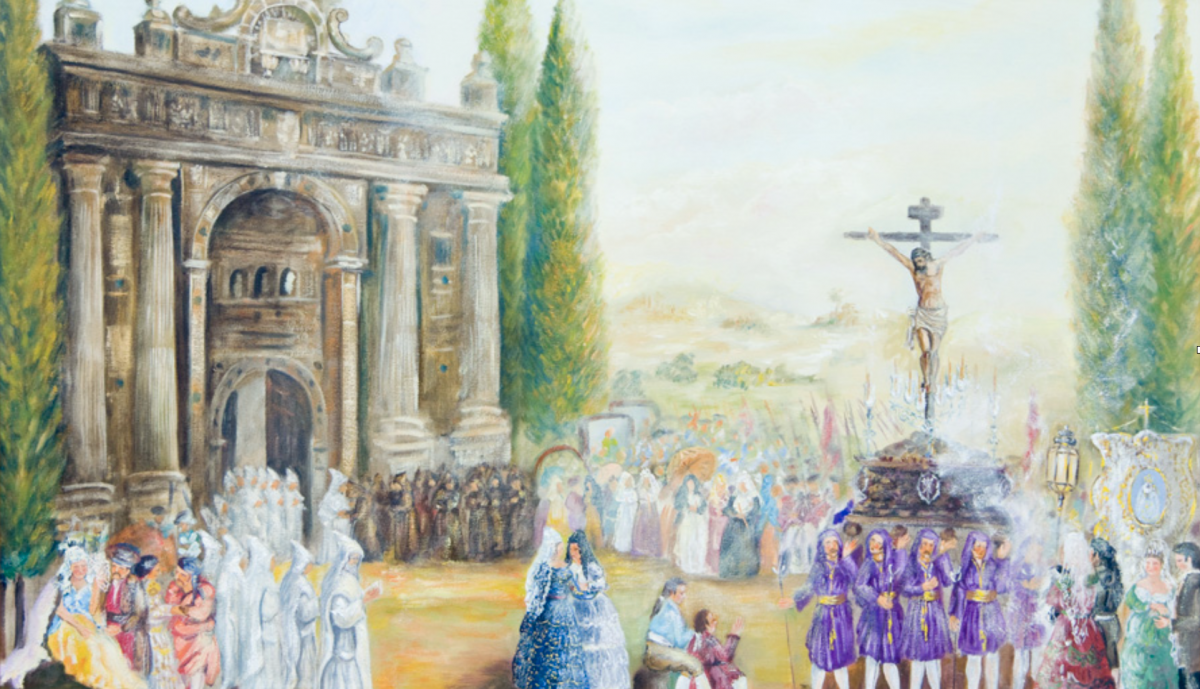 Pintura que es un relato de cómo fue el traslado de la Defensión en el siglo XVIII. 