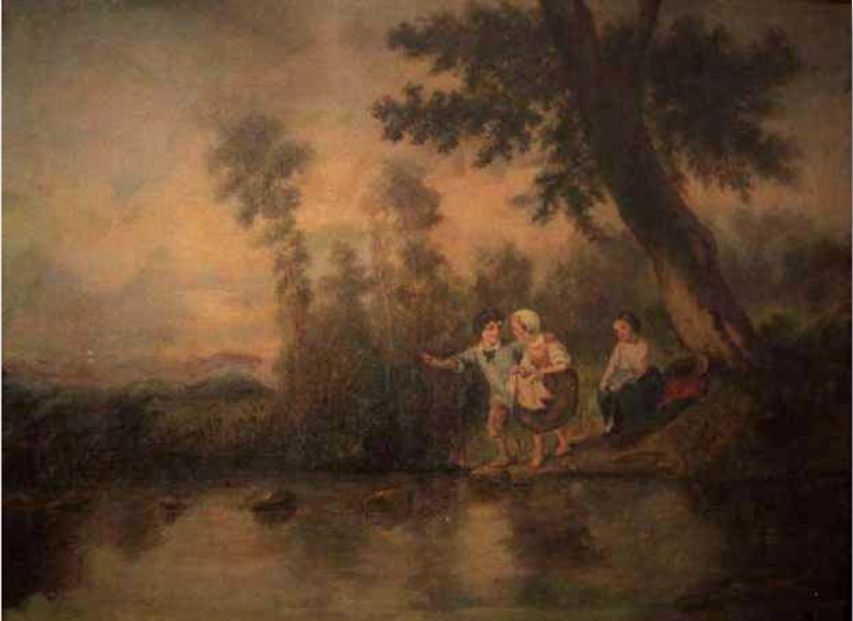 Tres niños a la orilla de un lago, de Antonia Rodríguez Sánchez de Alva copia