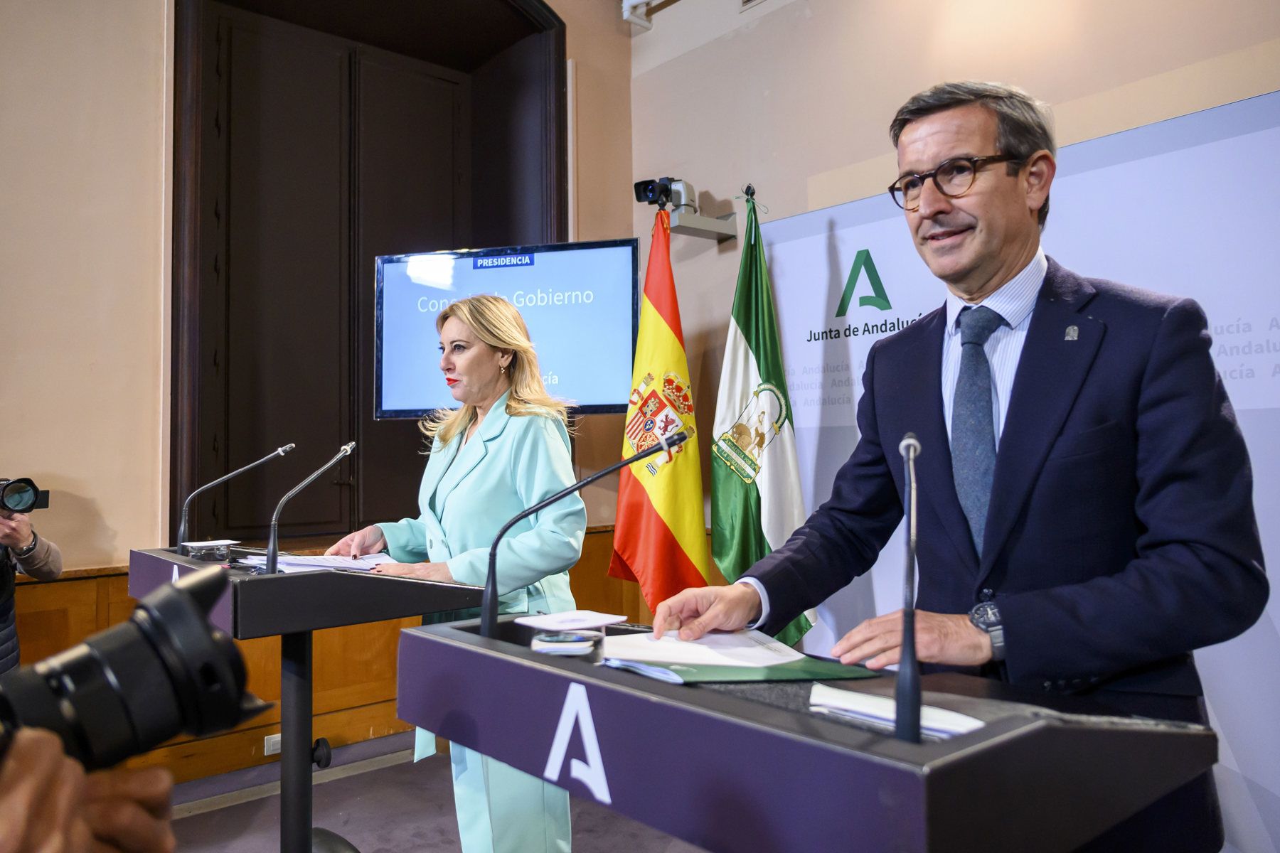 Carolina España y Jorge Paradela, este lunes.