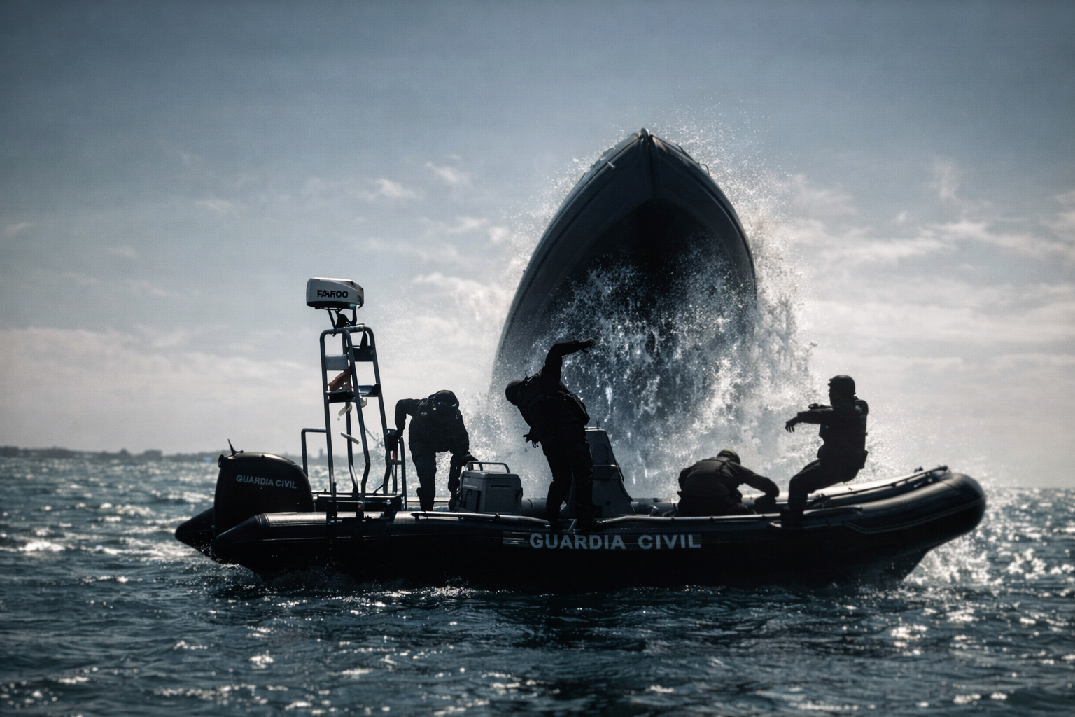 Fotograma de la serie 'Marbella. Expediente judicial'. Momento en el que la narcolancha arrolla la embarcación con los guardias civiles. Movistar +