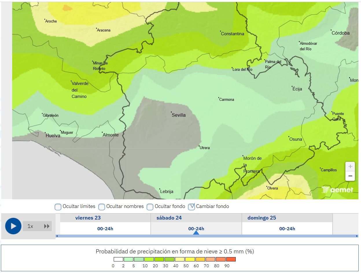 Probabilidad de nieve en Sevilla.