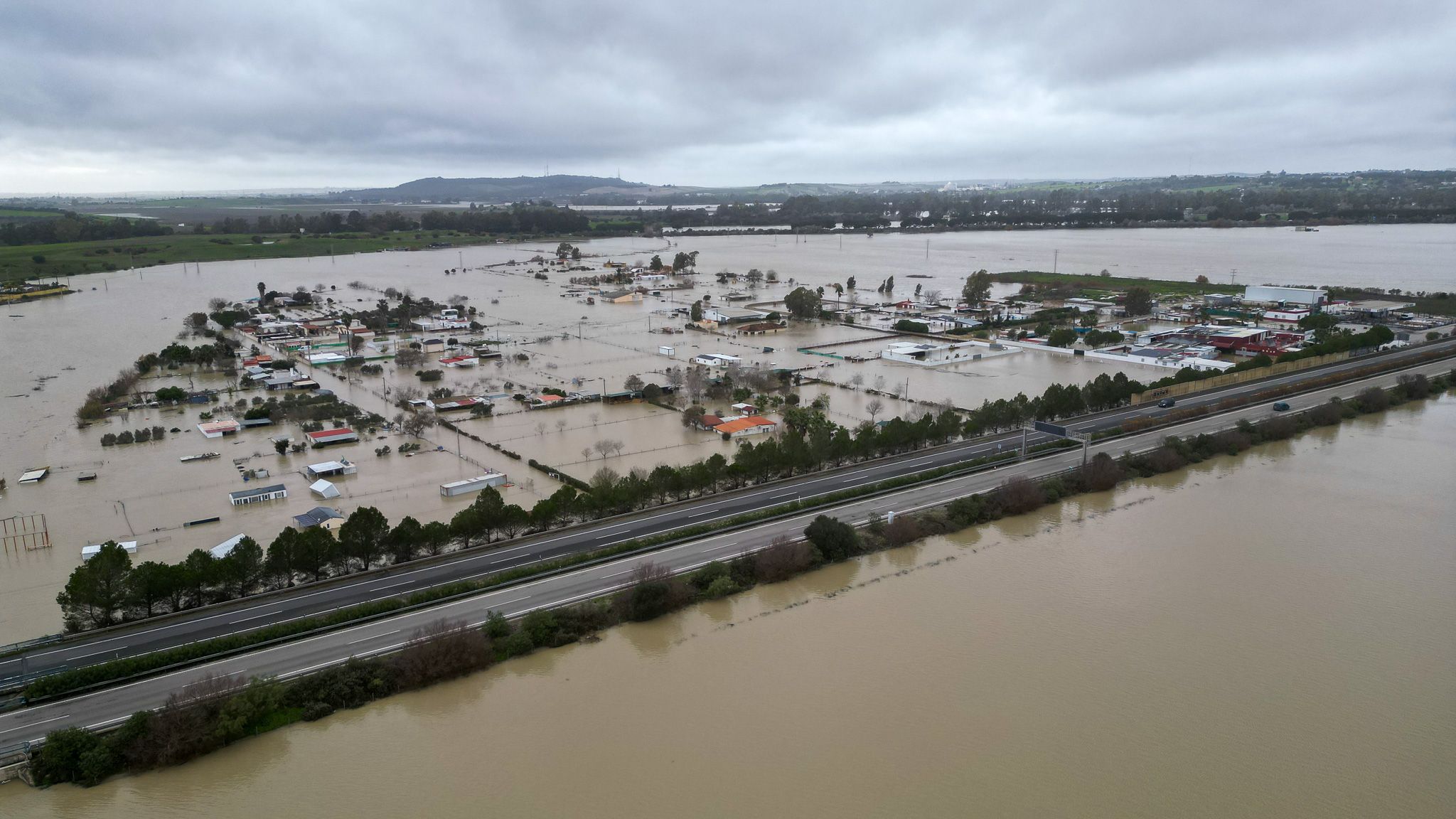 La barriada rural de Las Pachecas, en el término de Jerez, inundada por la última crecida del río Guadalete.
