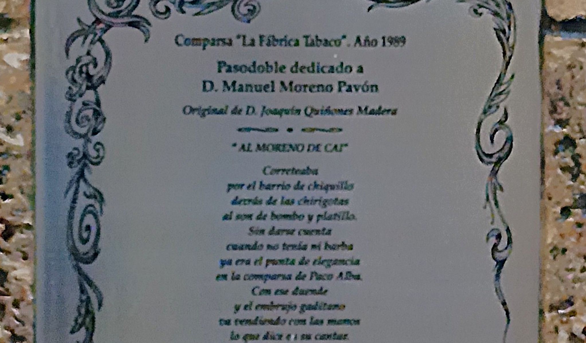 Monumento a Manuel Moreno Pavón   Placa conmemorativa, parte posterior.
