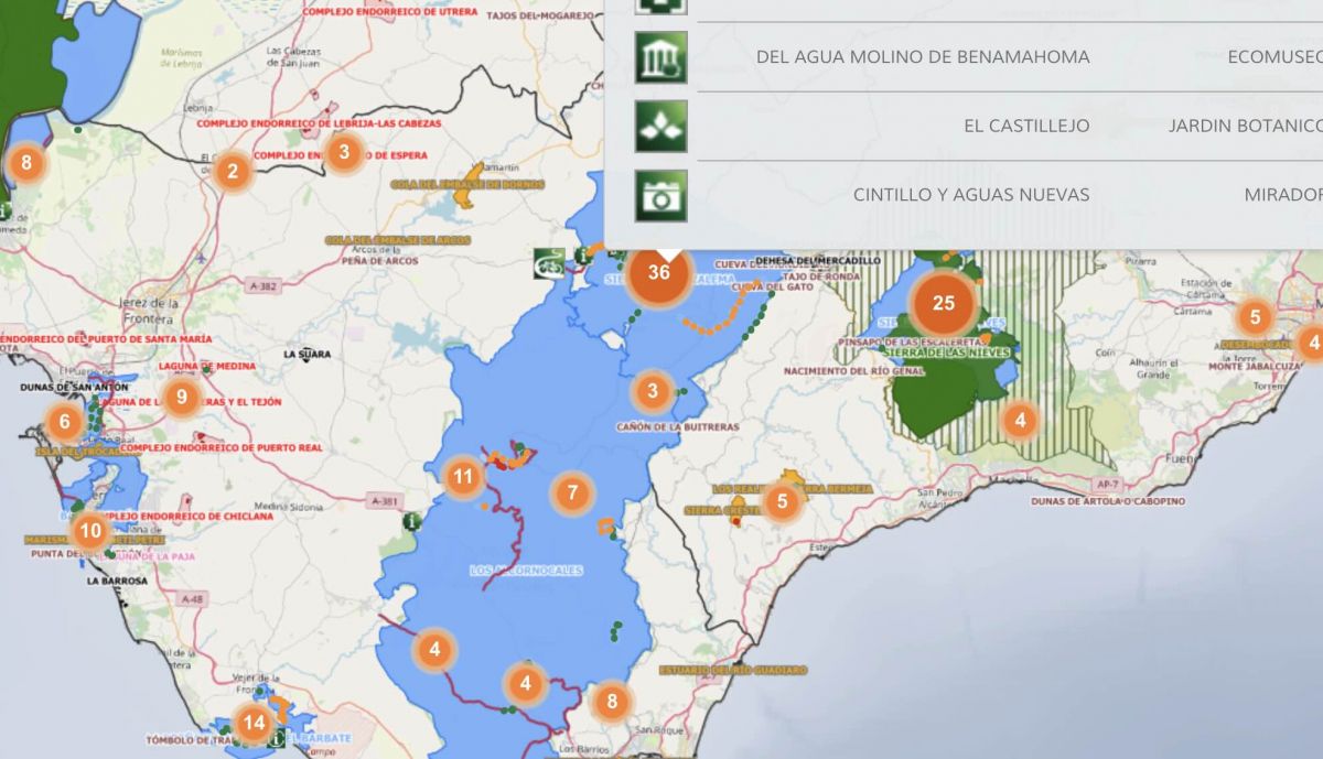 mapa senderos cadiz