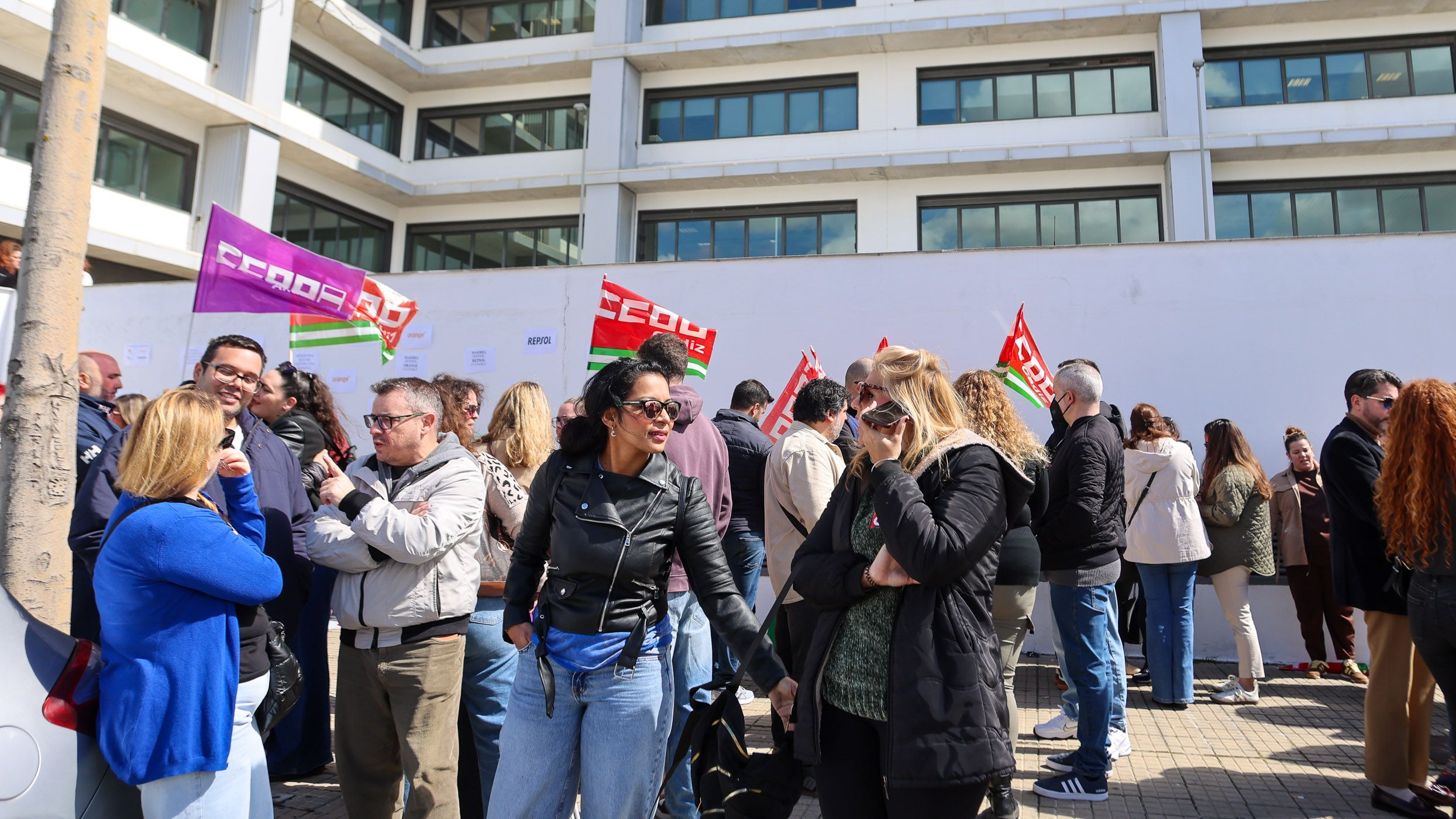 Protesta reciente de la plantilla de Majorel en Jerez, que se enfrenta a un ERE masivo.