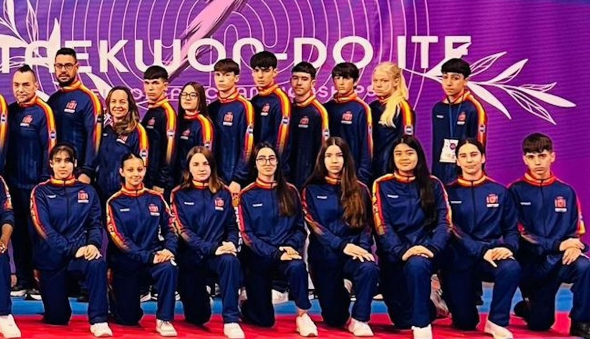 Parte del equipo español en el Campeonato Europeo de Taekwondo.