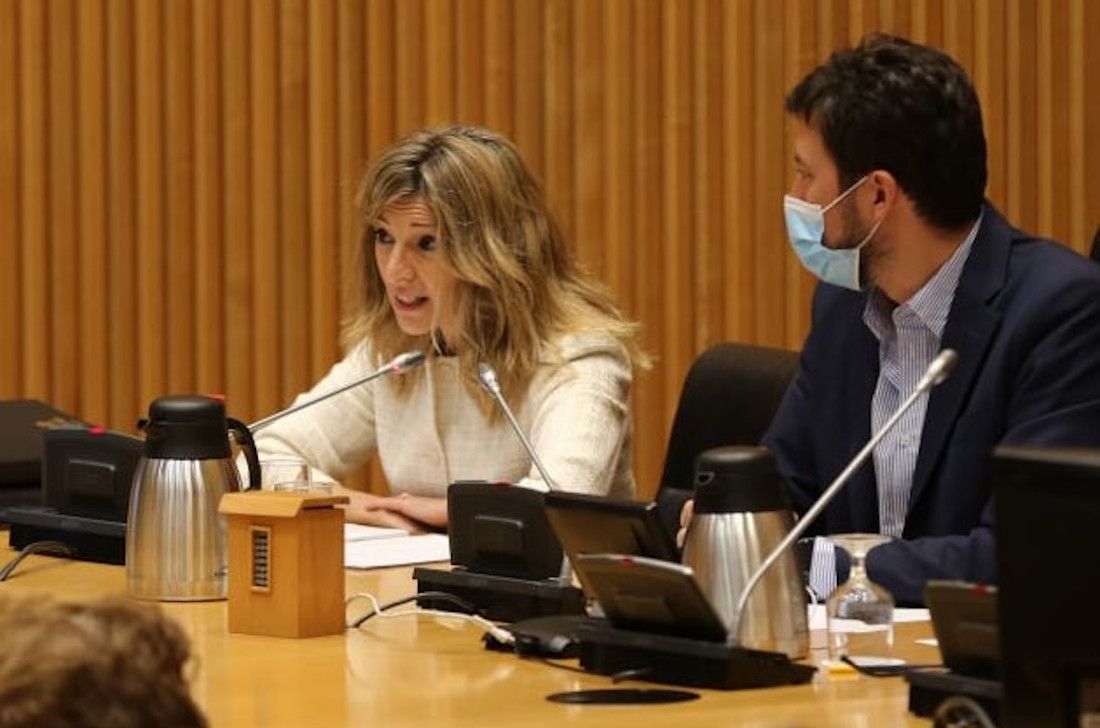 La ministra Yolanda Díaz, durante su comparecencia este lunes.