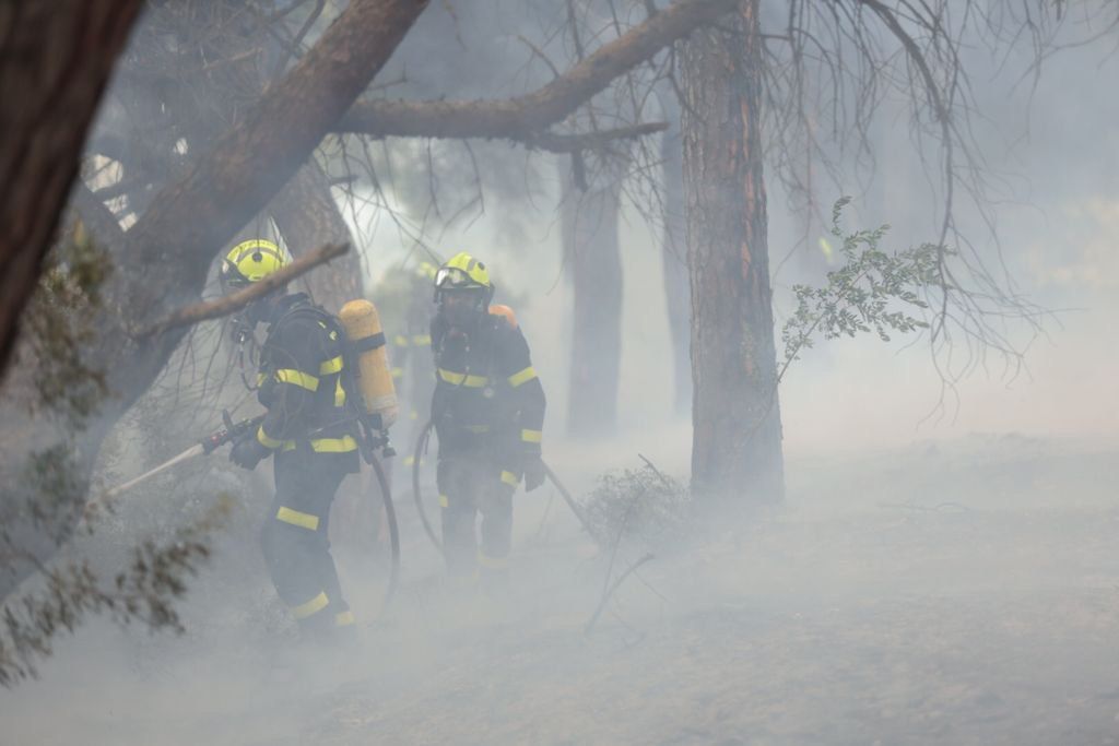 Bomberos luchan contra el incendio.