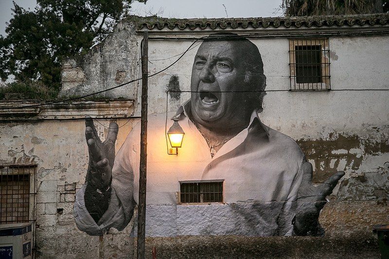 Foto mural en Jerez de Fernando de la Morena, a quien este año la A.C.F. Luis de la Pica le dedica un homenaje, obra de Juan Carlos Toro.