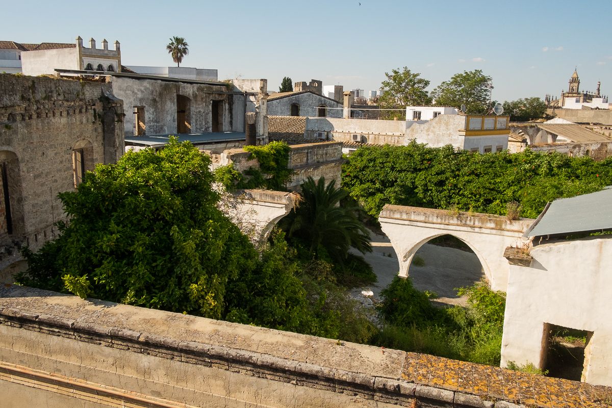 Vista actual del Palacio Riquelme, con el hueco en su arcada tras un reciente desplome.