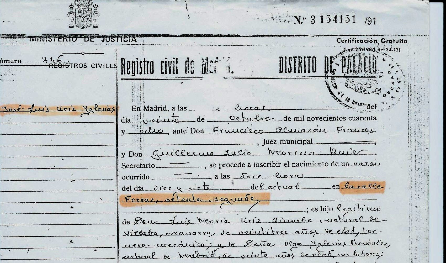 Registro civil de Madrid.