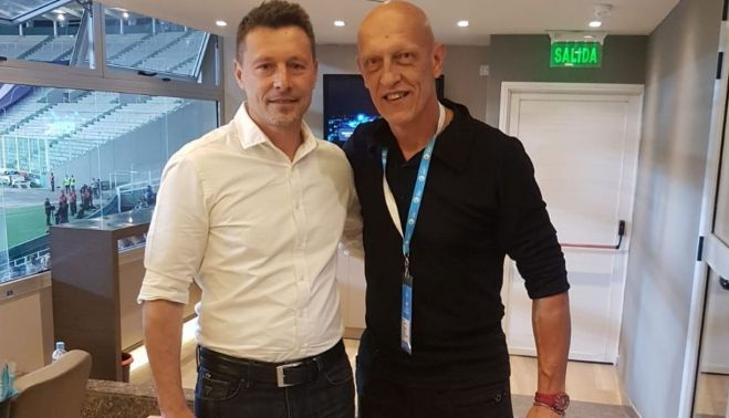 Con Cristian Basseda, mánager de Vélez, en el palco vip del Estadio Kempes.