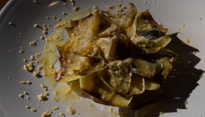 Flor de alcachofa, foie y amontillado