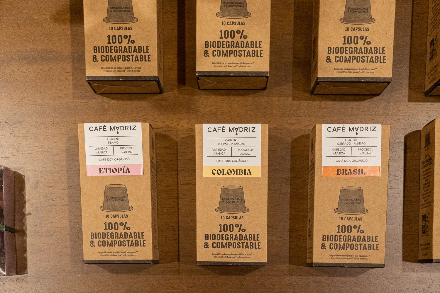 Tipos de café en la tienda.