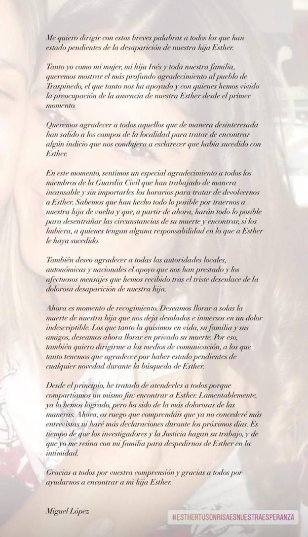 Carta del padre de Esther López