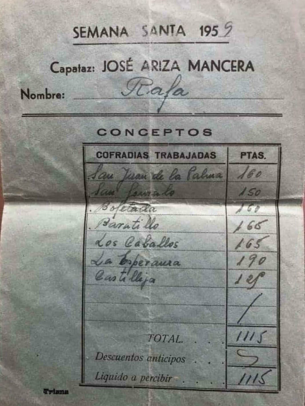 La nómina del costalero hecha pública por 'Rancio sevillano'