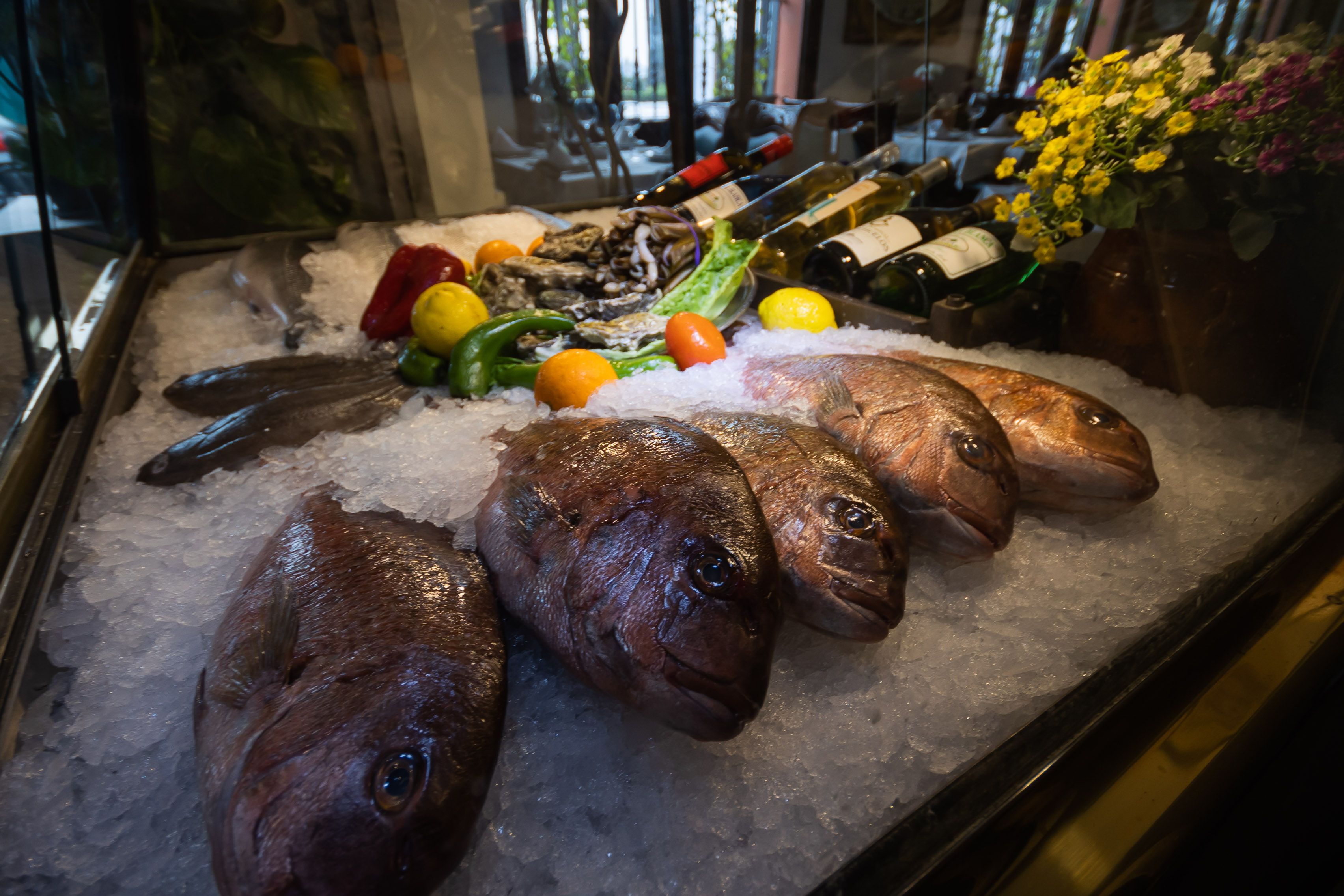Vitrina con pescado en Los Portales.